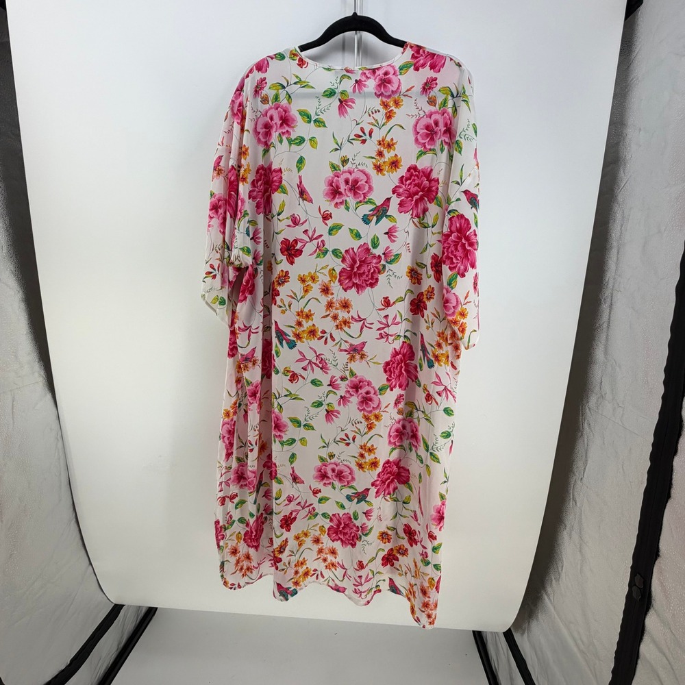 Pioneer Womans Duster Kimono Women‎ S/M White Pink Floral Bird Boho Shabby Chic - Picture 2 of 7